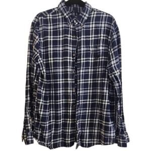 Chaps Performance Navy Blue Plaid Long Sleeve Button Down Shirt XLT Cotton